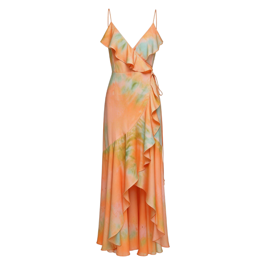 Tropical Tie Dye Ruffle Beach Maxi Dress