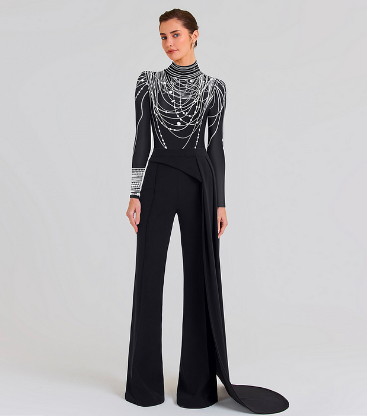 Long-Sleeved Pearl Print Surfing One Piece Swimsuit and Sarong