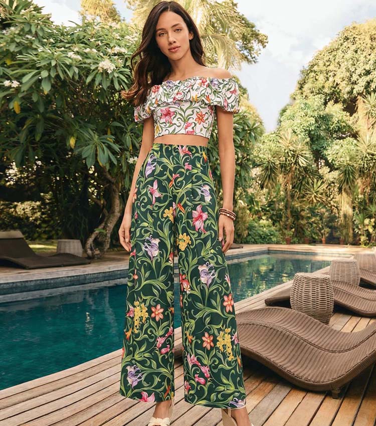 Open Shoulder Printed Swimsuit Set(s)