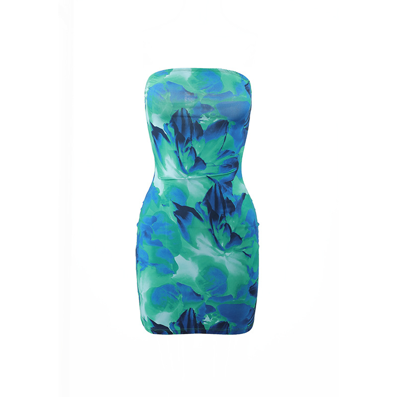 Bandeau Blossom Print Mini Dress