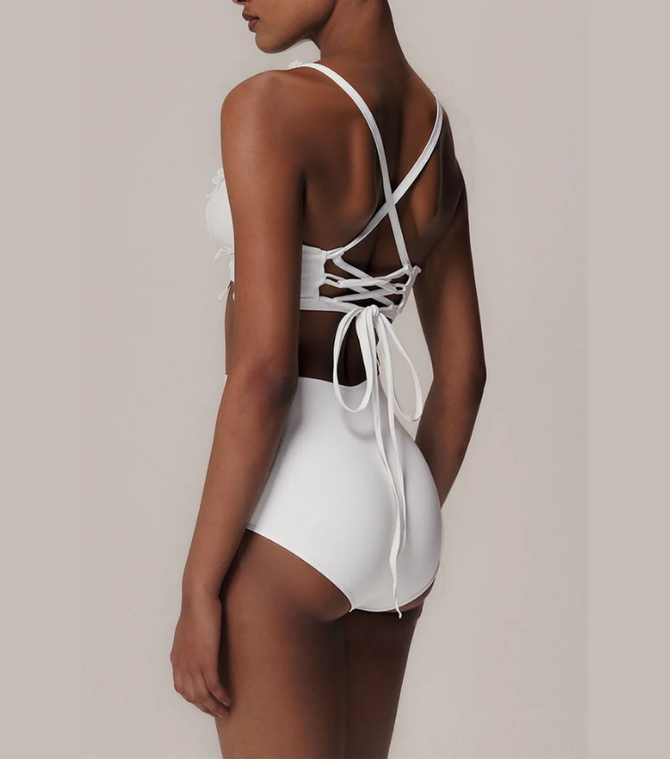 Lace V Neck Bikini Swimsuit and Skirt