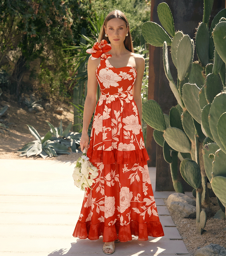 One Shoulder 3D Flower Red Print Swimsuit Set(s)