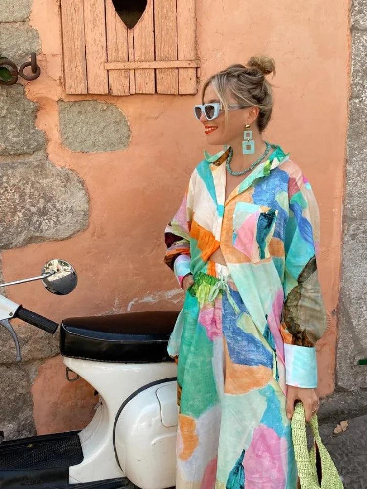 Long Sleeve Printed Shirt and Pants