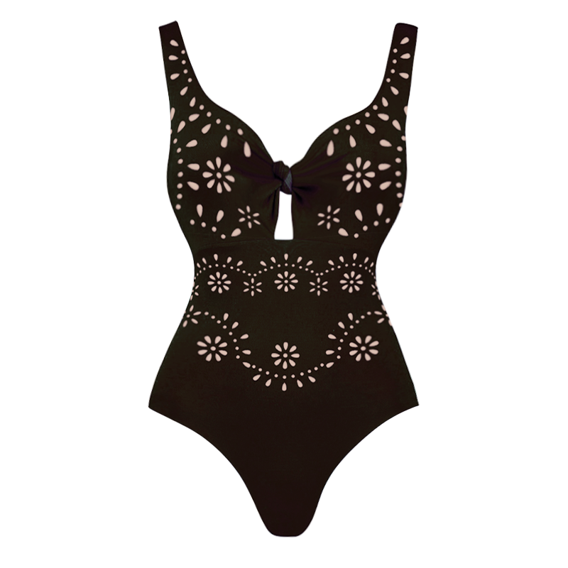 Plus Size Bowknot Hollow One Piece Swimsuit and Skirt