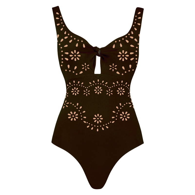 Plus Size Bowknot Hollow One Piece Swimsuit and Skirt