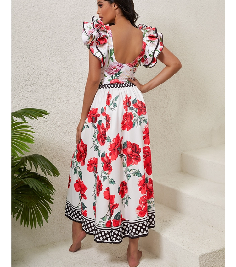 Rose Printed One Piece Swimsuit and Skirt Flaxmaker