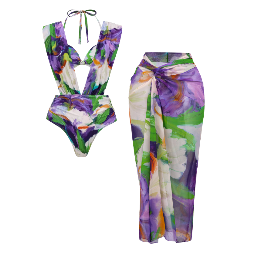 [Copy][Copy][Copy]Tropical banana flower Print Swimsuit Set(s)