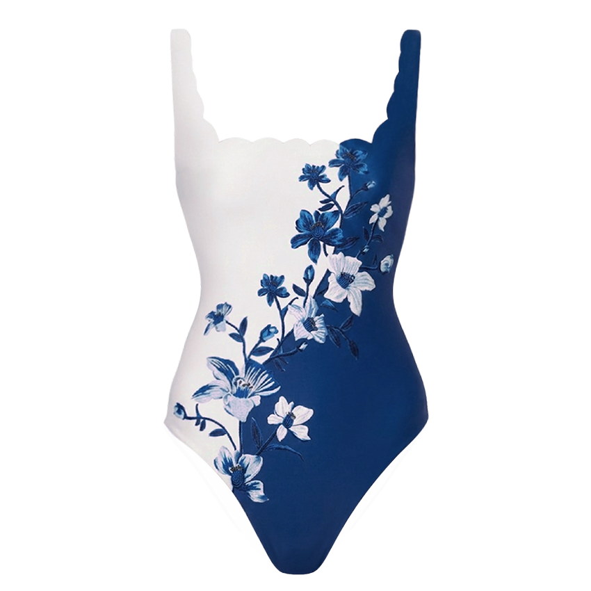 Blue & White Floral Print Swimsuit Set(s)