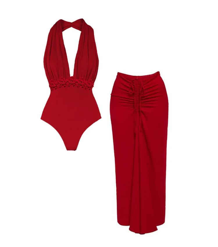 Flaxmaker 3D Flower One Piece Swimsuit and Sarong