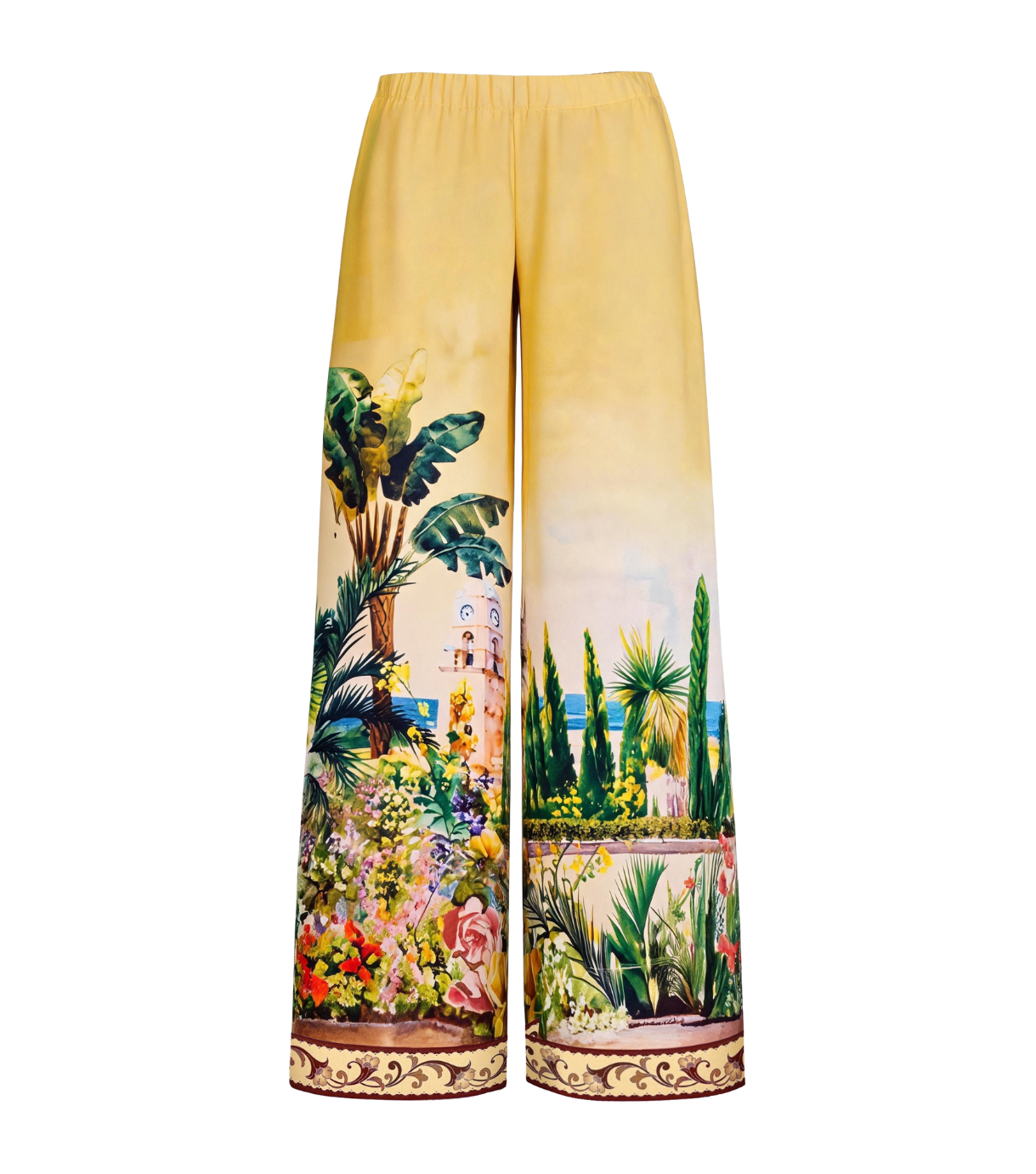 Mediterranean Garden Print One-Shoulder Pant Set