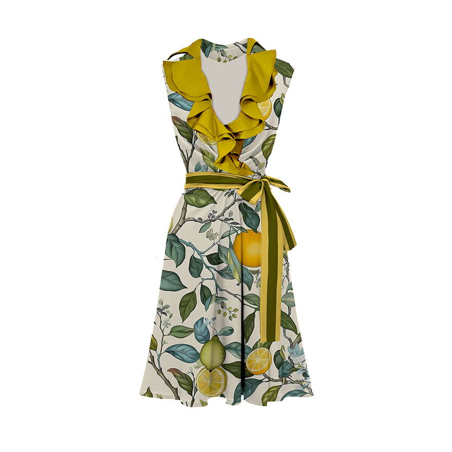 Lotus Collar Printed Wrap Dress