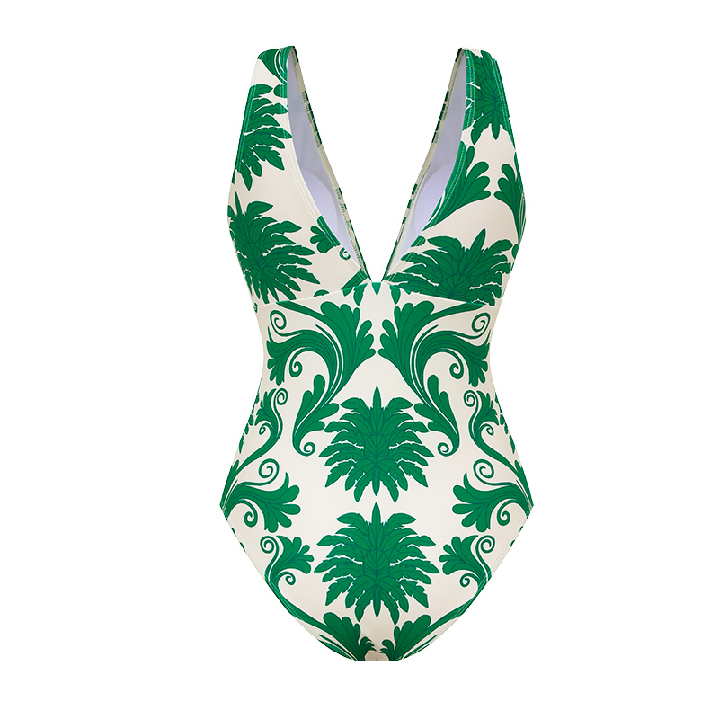 V Neck Printed Knotted at Waist One Piece Swimsuit and Pants Flaxmaker