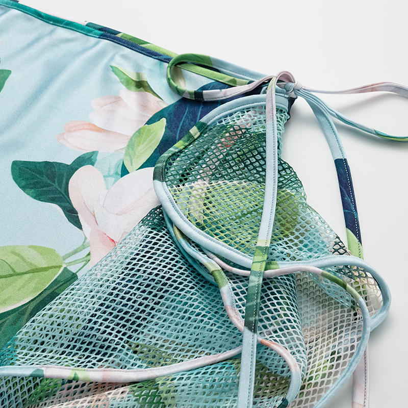 Ruffle Mangnolia Print Bikini Swimsuit and Skirt