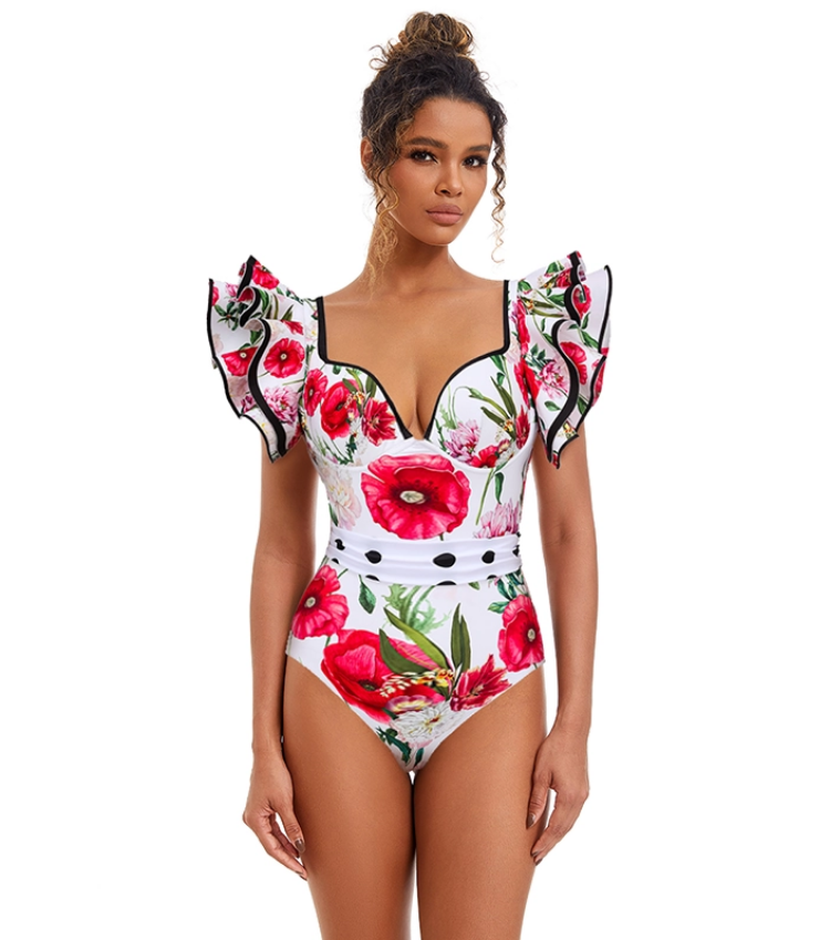 Rose Printed One Piece Swimsuit and Skirt Flaxmaker