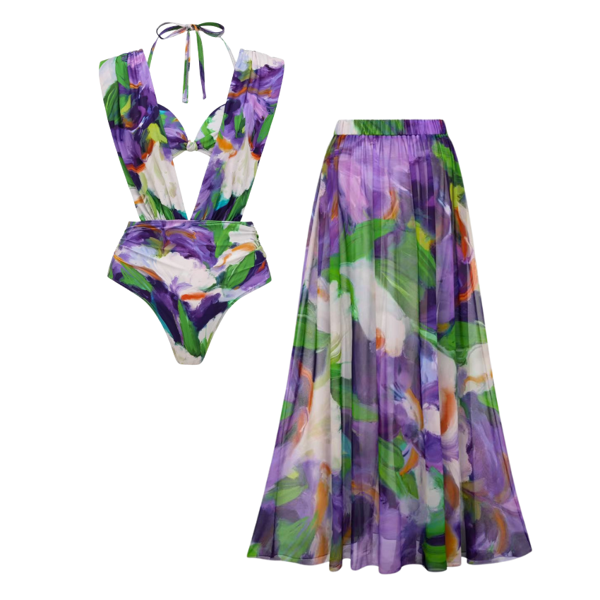 [Copy][Copy][Copy]Tropical banana flower Print Swimsuit Set(s)
