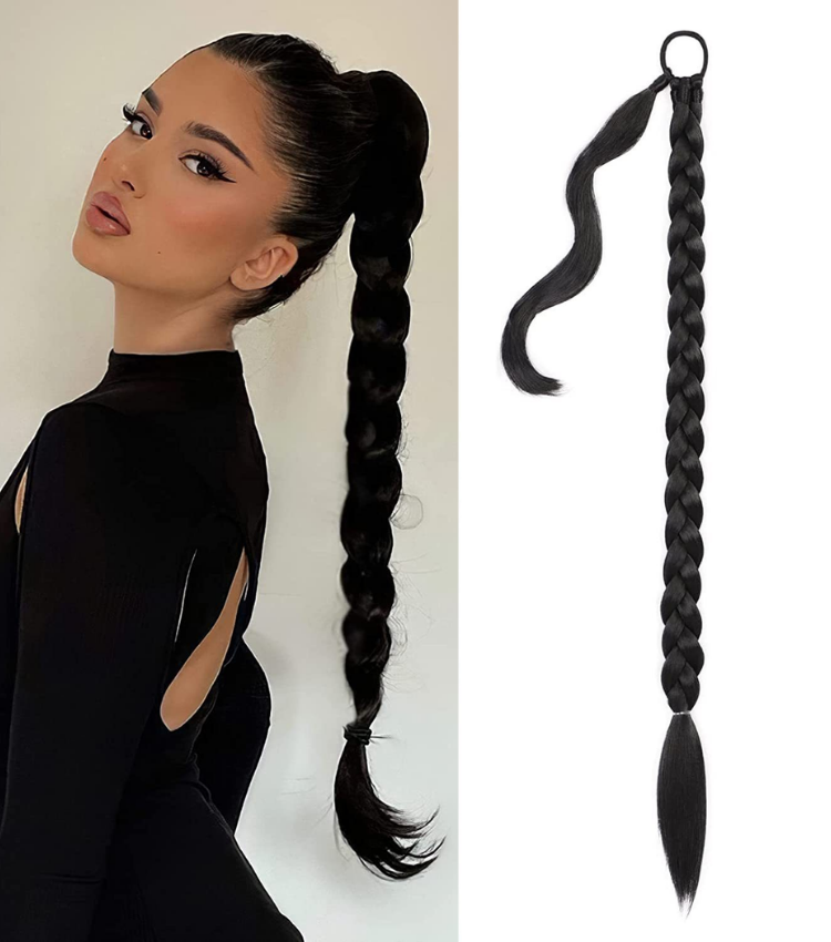 Long Braided Ponytail Synthetic Hair Extension With Hair Tie