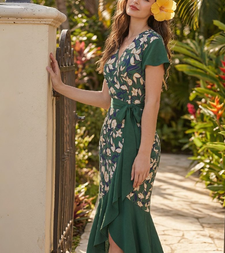 Ruffled Printed Wrap Dress