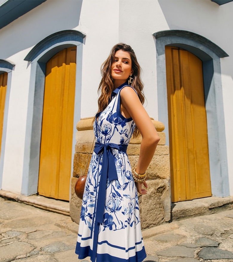 Printed flared wrap dress