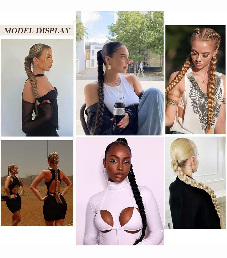 Long Braided Ponytail Synthetic Hair Extension With Hair Tie