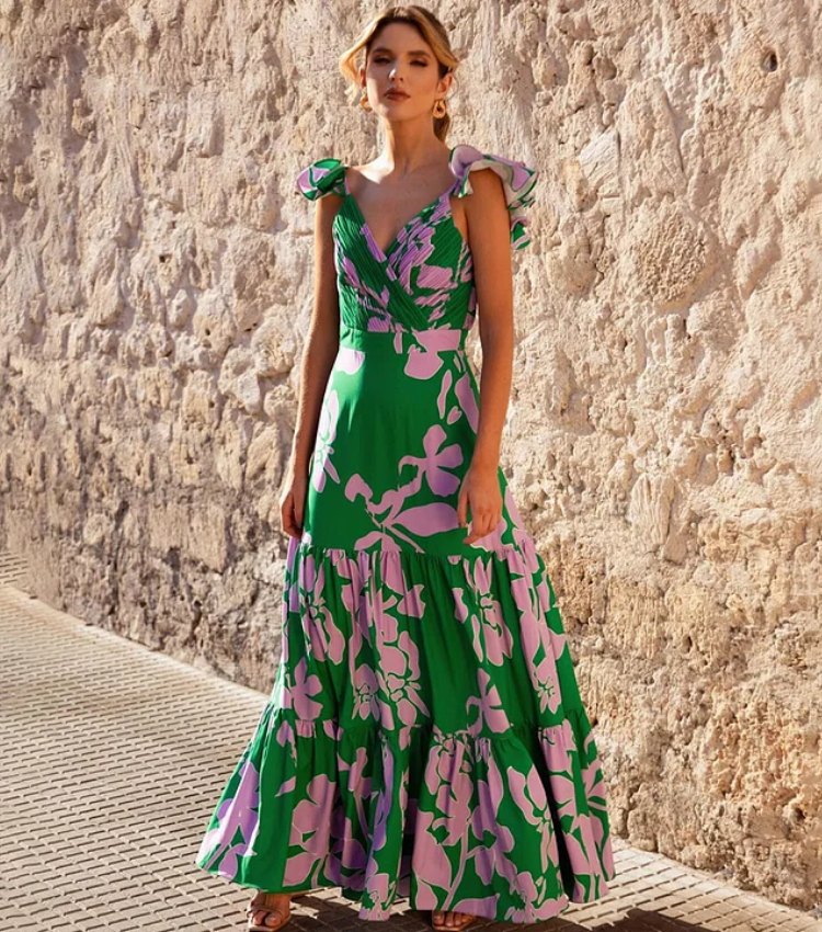 Ruffled Strap Printed One Piece Swimsuit and Skirt Flaxmaker