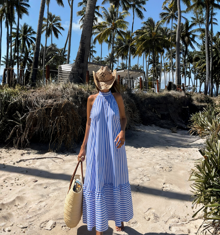 Striped Print Frilled Maxi Dress