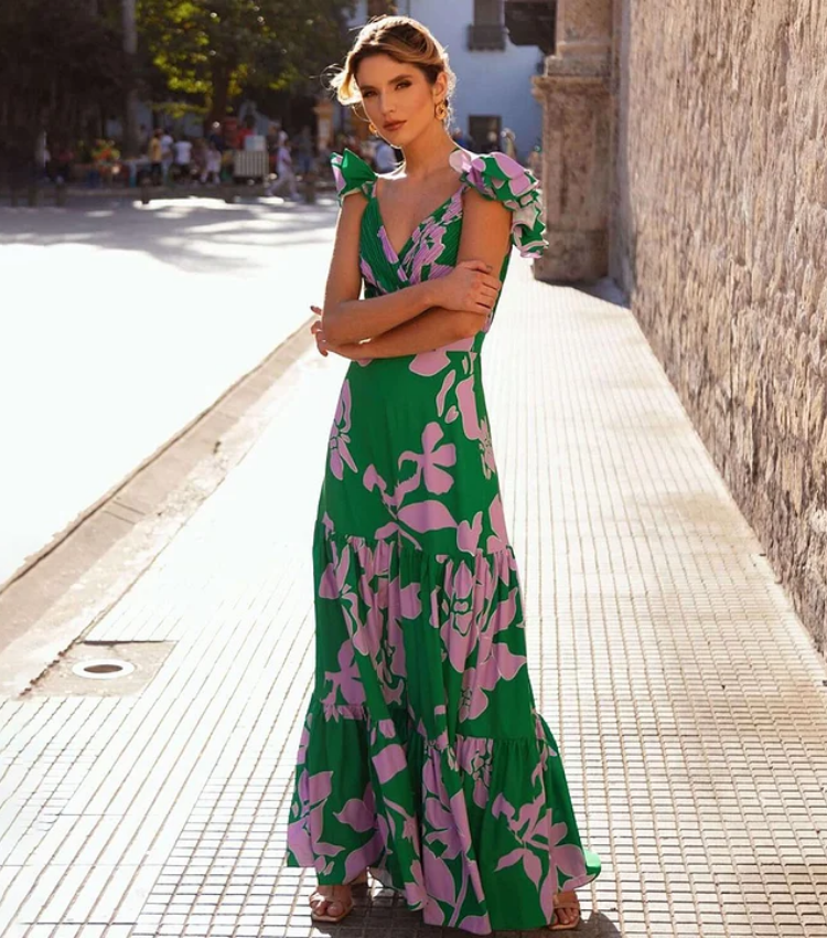 Ruffled Strap Printed One Piece Swimsuit and Skirt Flaxmaker