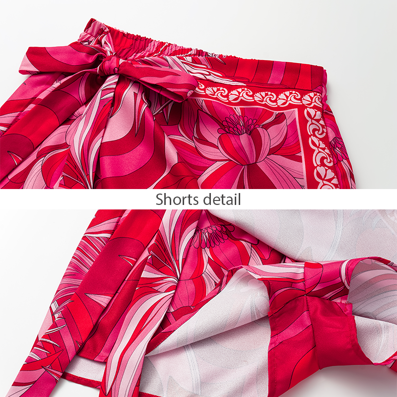 Ruffle V Neck Tie Bow Printed Strappy Bikini Swimsuit and  Sarong or Shorts