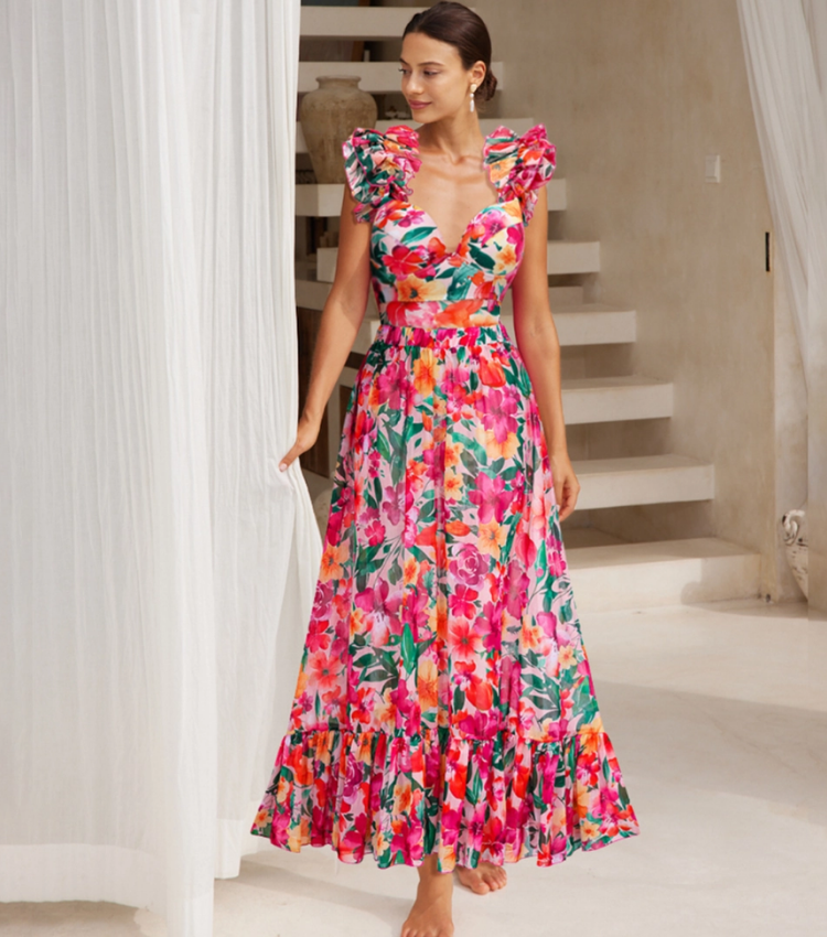 Sling Ruffle Fabric Stitching One Piece Swimsuit and Skirt