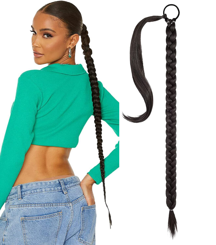 Long Braided Ponytail Synthetic Hair Extension With Hair Tie