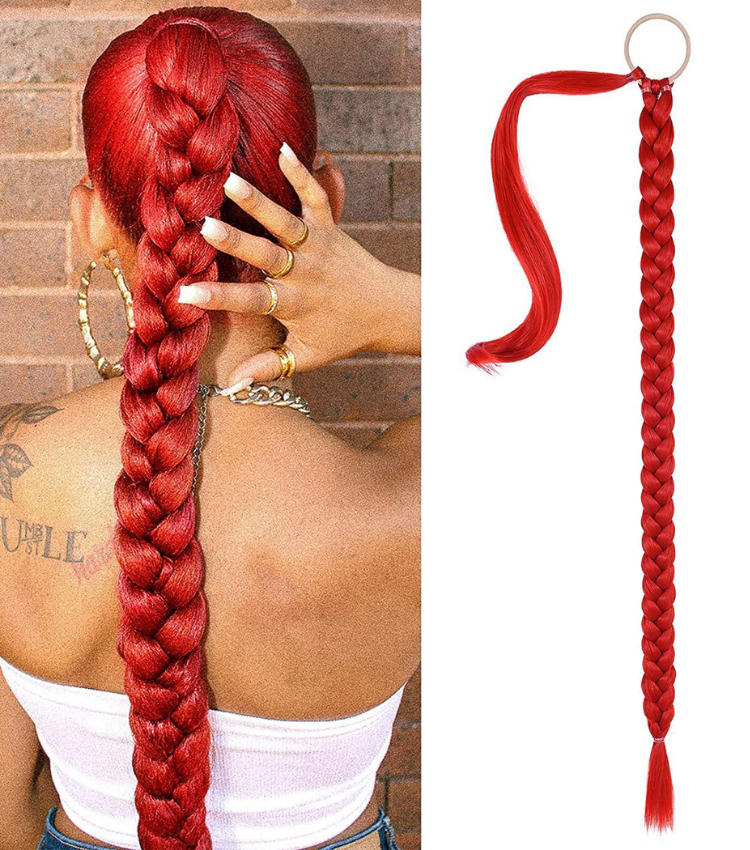 Long Braided Ponytail Synthetic Hair Extension With Hair Tie