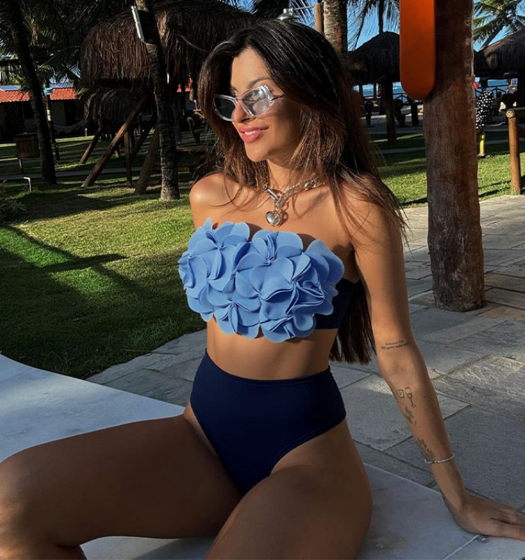 Bandeau 3D Flower  Bikini Swimsuit and Skirt