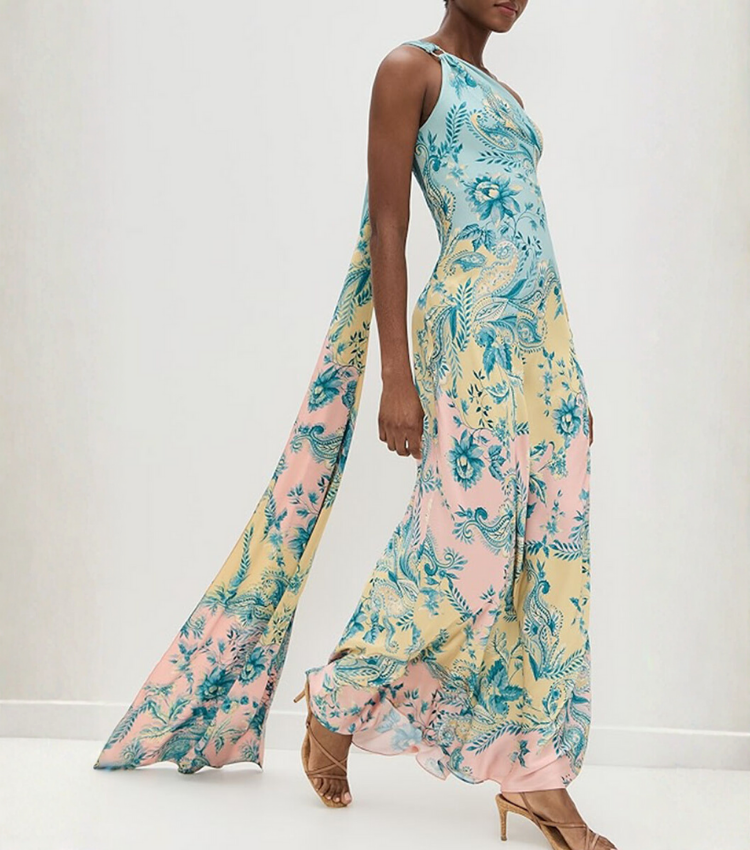 Oblique Shoulder  Printed Dress