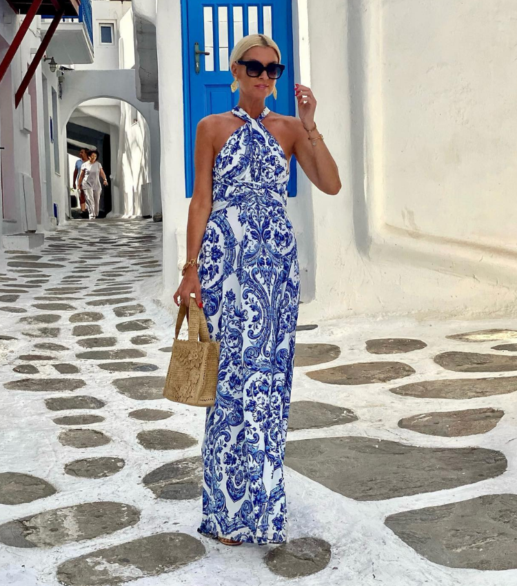 Halter Retro Printed Backless Dress