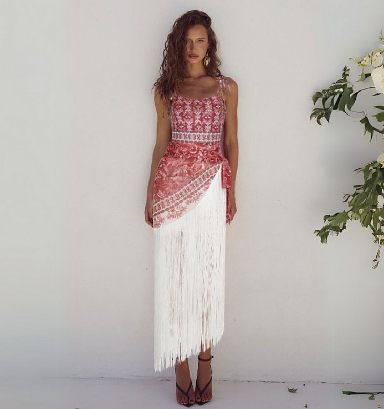 Tie-up b rown Retro Forest Print One Piece Swimsuit and Skirt