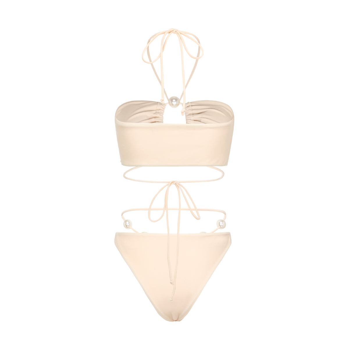 Halterneck Pearl Bandeau High Waist Bikini Swimsuit and Sarong