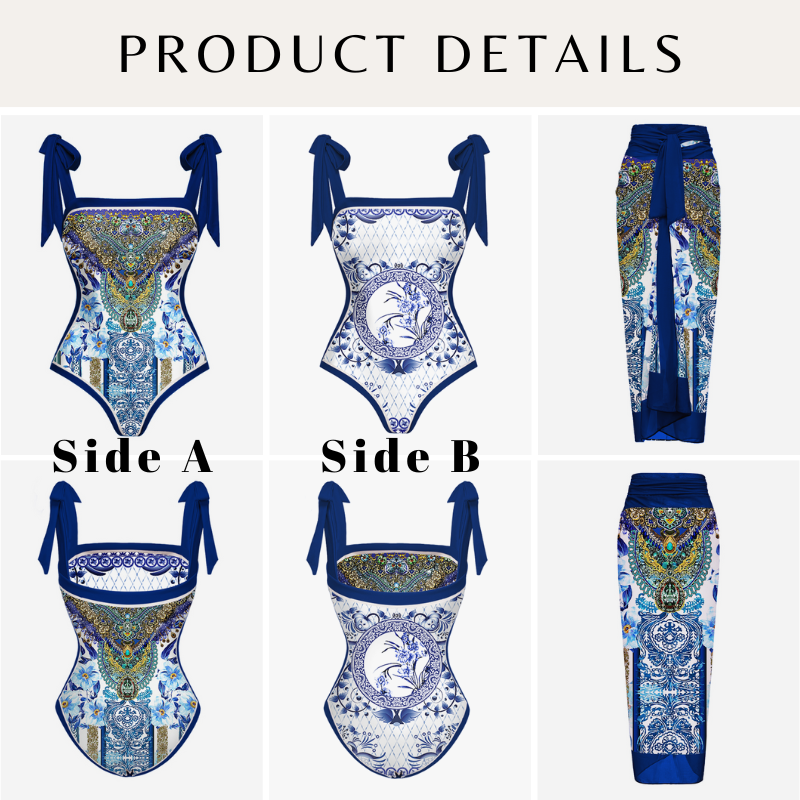 Reversible Tie-shoulder One Piece Swimsuit and Sarong Flaxmaker