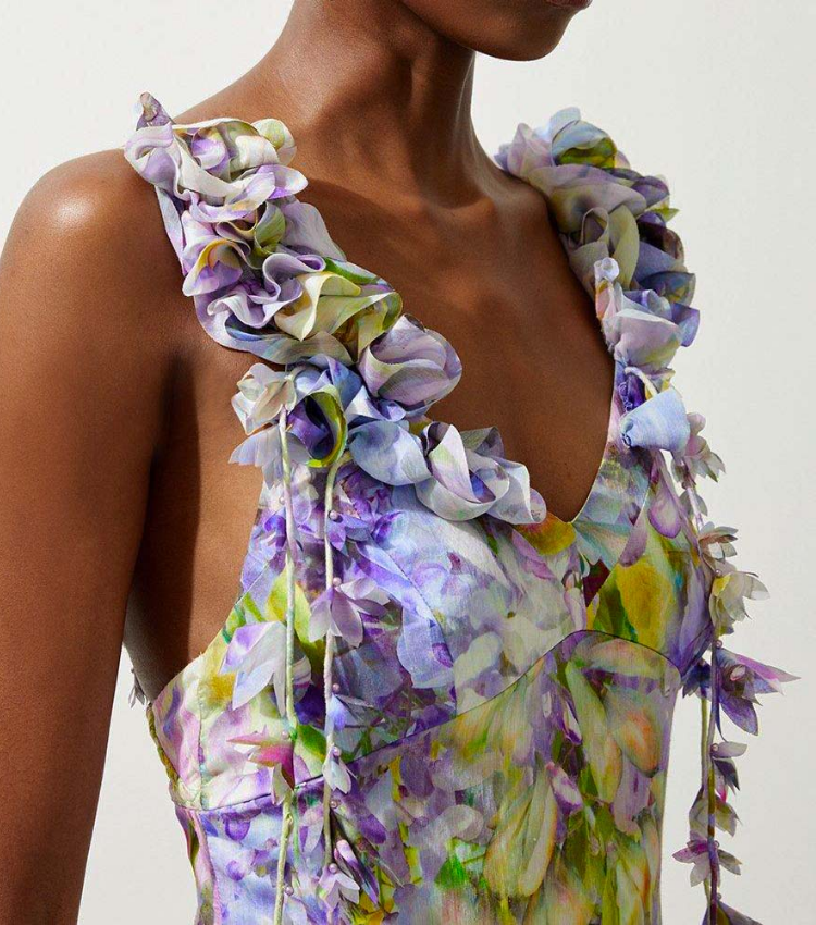 Gradient Flowers Printed One Piece Swimsuit and Skirt