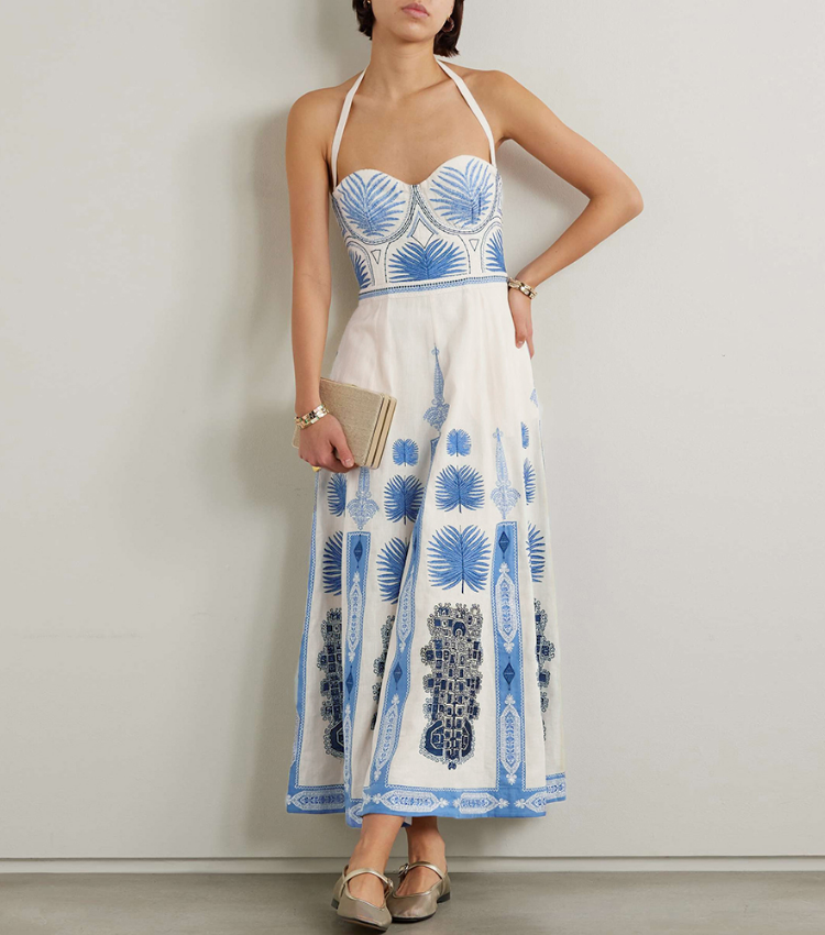 Blue Ethnic Print One Piece Swimsuits and Skirt Flaxmaker