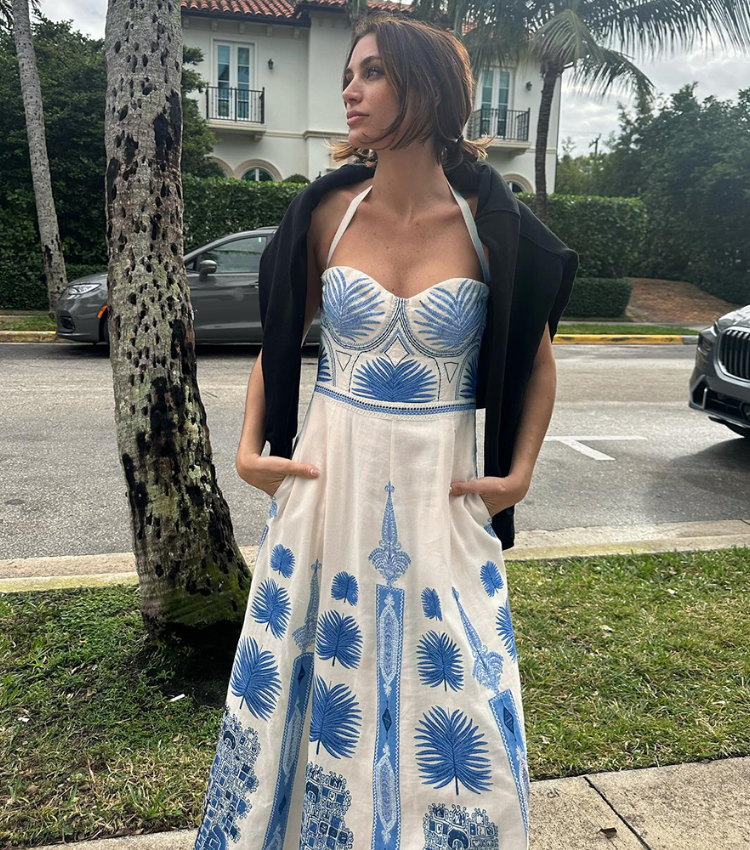 Blue Ethnic Print One Piece Swimsuits and Skirt Flaxmaker