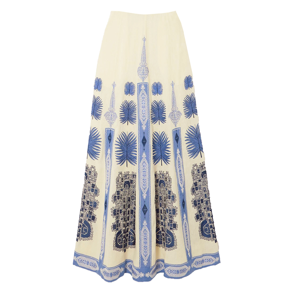 Blue Ethnic Print One Piece Swimsuits and Skirt Flaxmaker