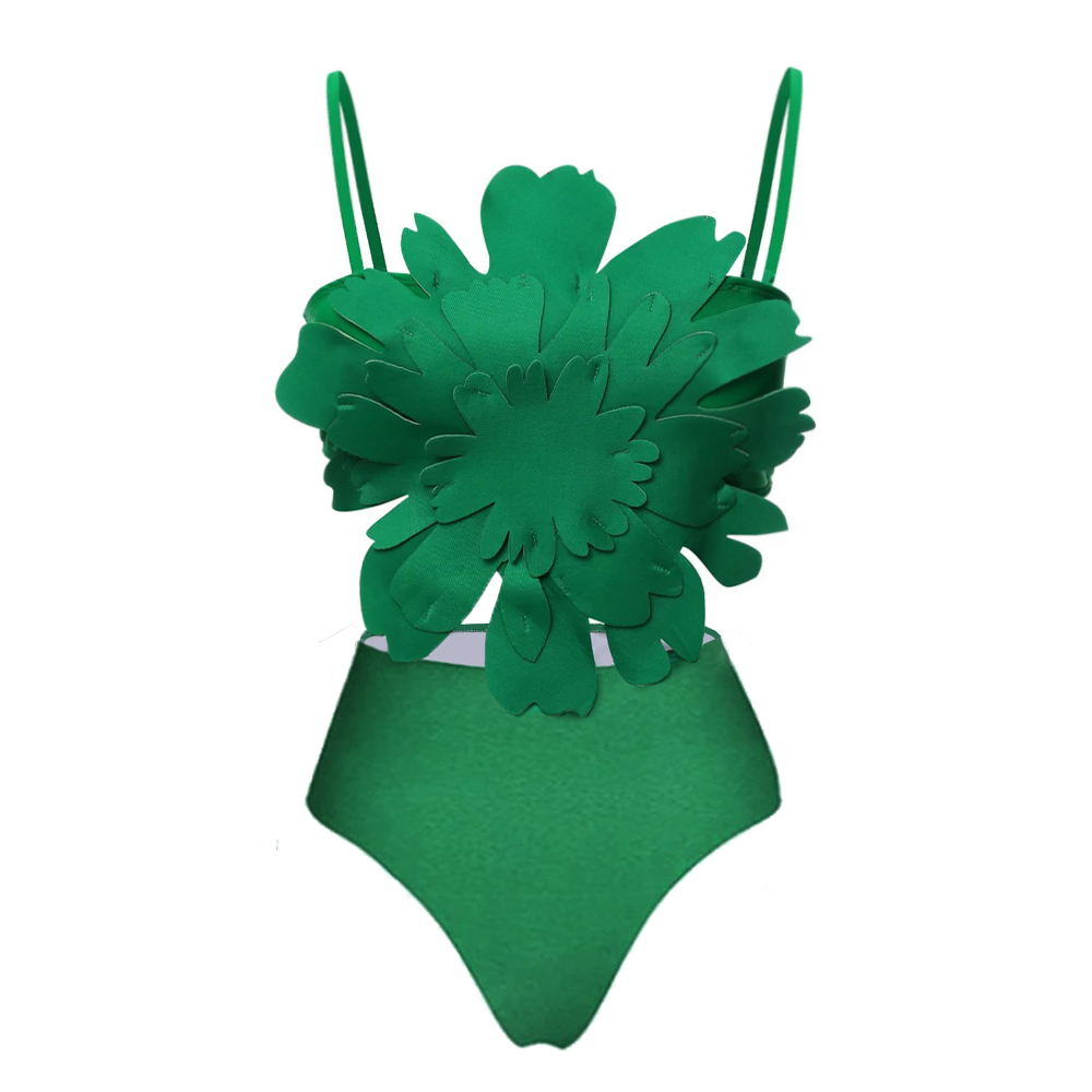 3D Flower Removable Strap High Waist Bikini Swimsuit