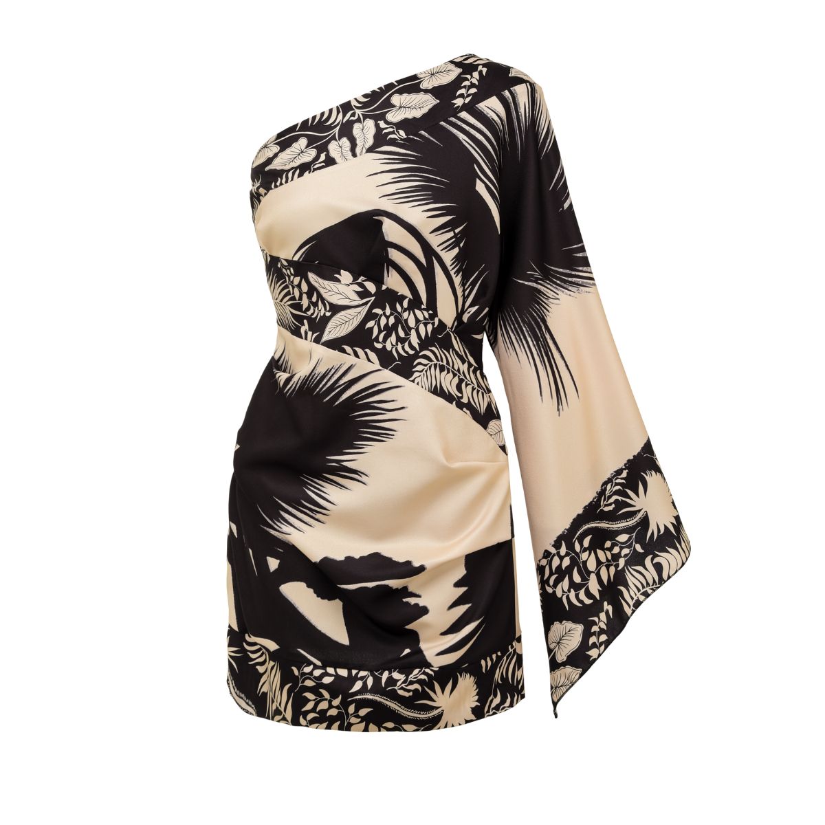 Oblique Shoulder Printed Mini Dress