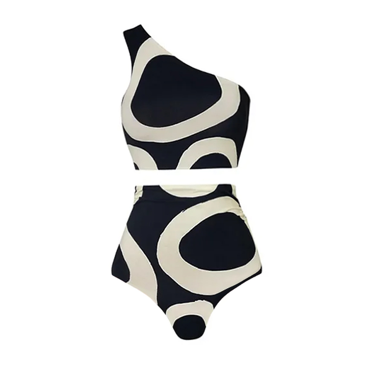 One Shoulder High Waist Printed Bikini Swimsuit and Sarong Flaxmaker