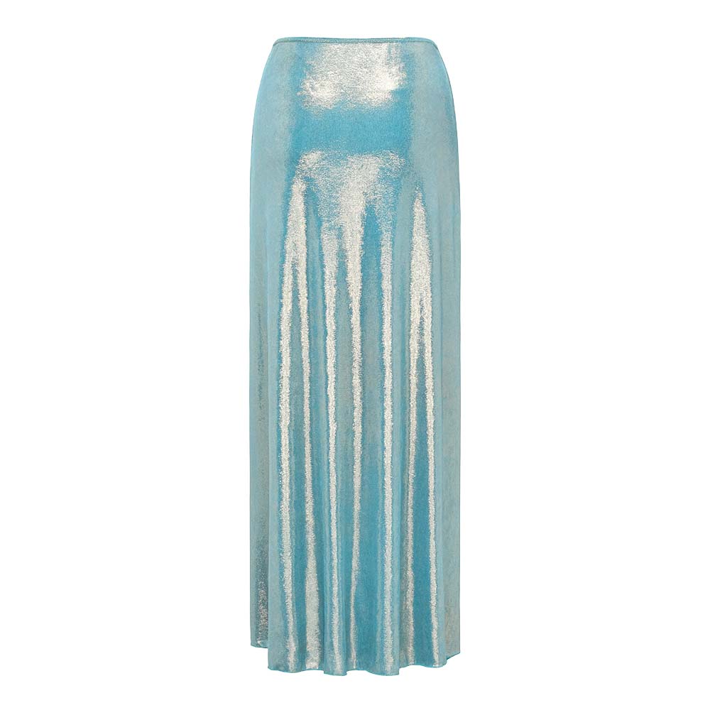 Blue Shiny Beaded Flowers Deep V-neck One Piece Swimsuit and Split Skirt