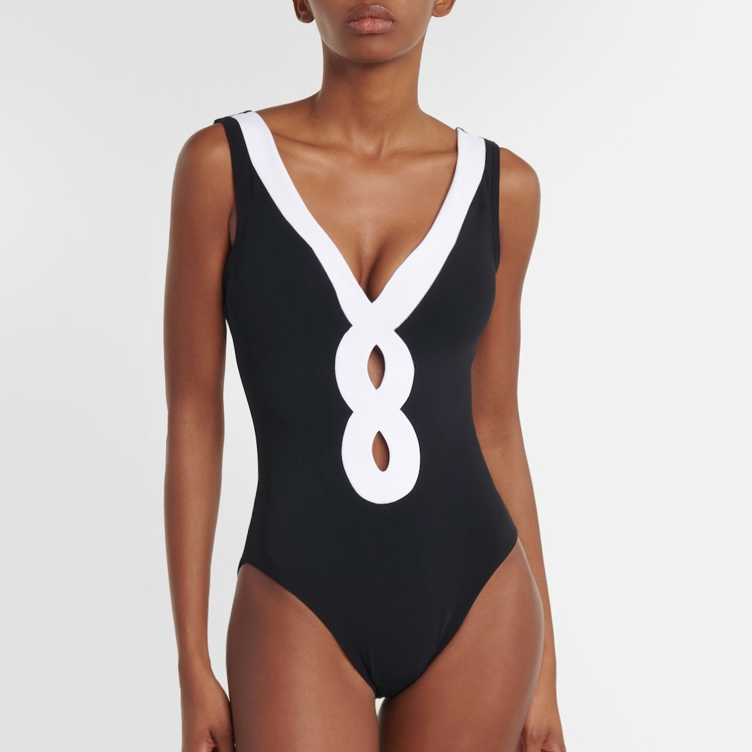 Cutout V Neck Color Block One Piece Swimsuit And Sarong