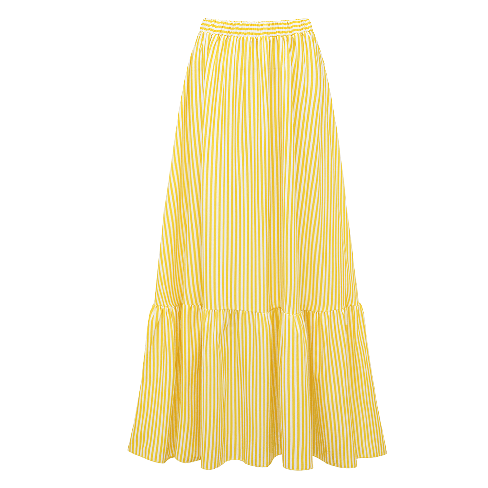 V Neck Ruffle Striped Print One Piece Swimsuit and Skirt