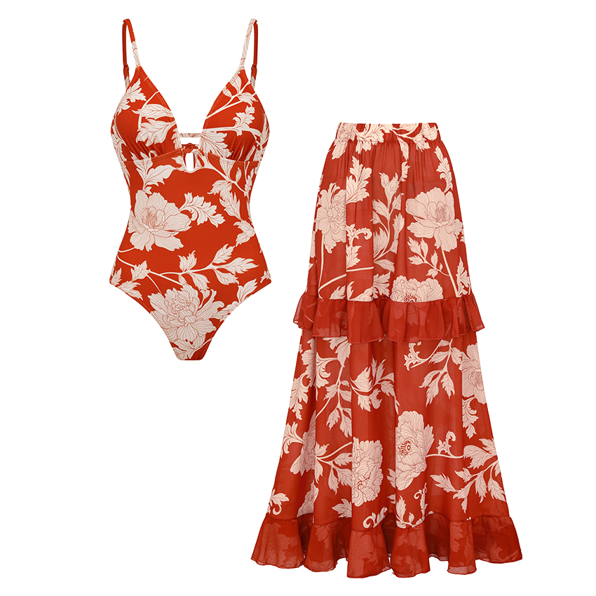 Adjustable Shoulder Straps Detachable Ruffles Print Swimsuit Set(s)
