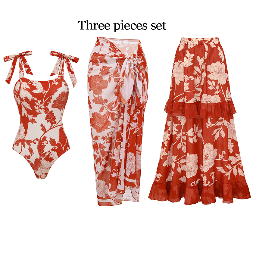 [Copy][Copy][Copy][Copy] Adjustable shoulder straps Green Print Swimsuit Set(s)