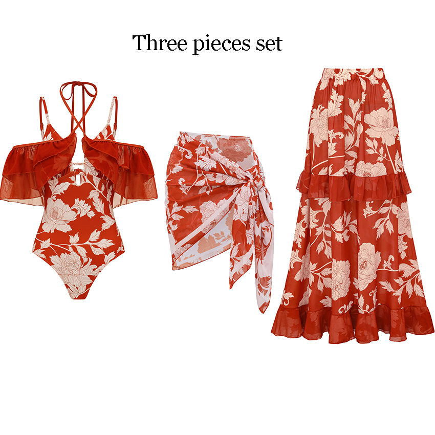 Adjustable Shoulder Straps Detachable Ruffles Print Swimsuit Set(s)