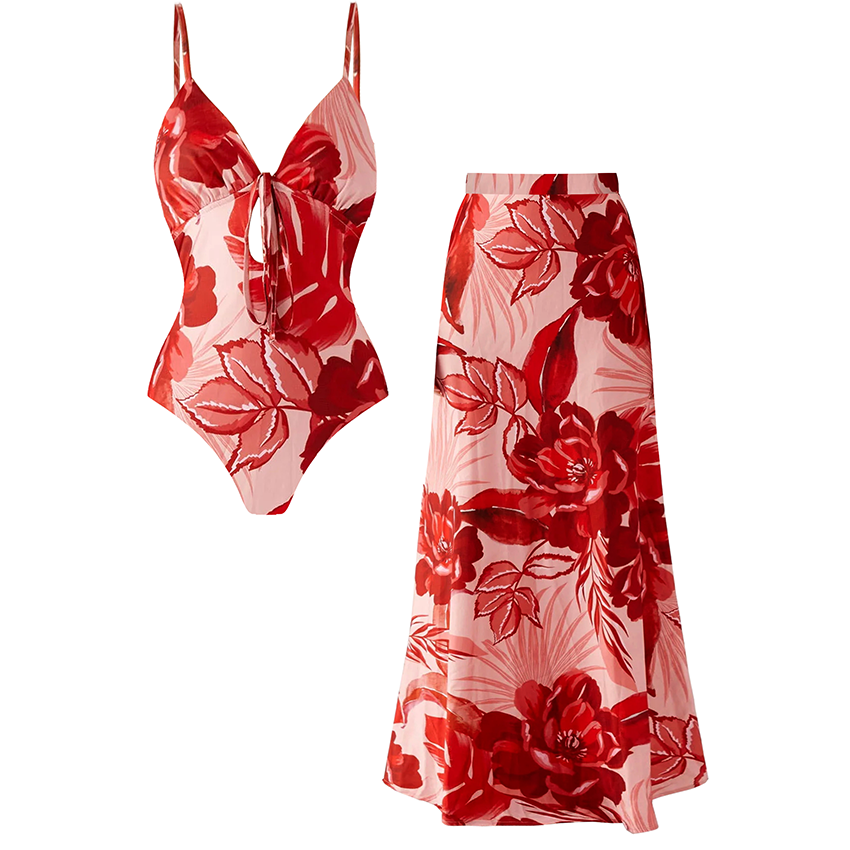 Red Peony Print Swimsuit Set(s)